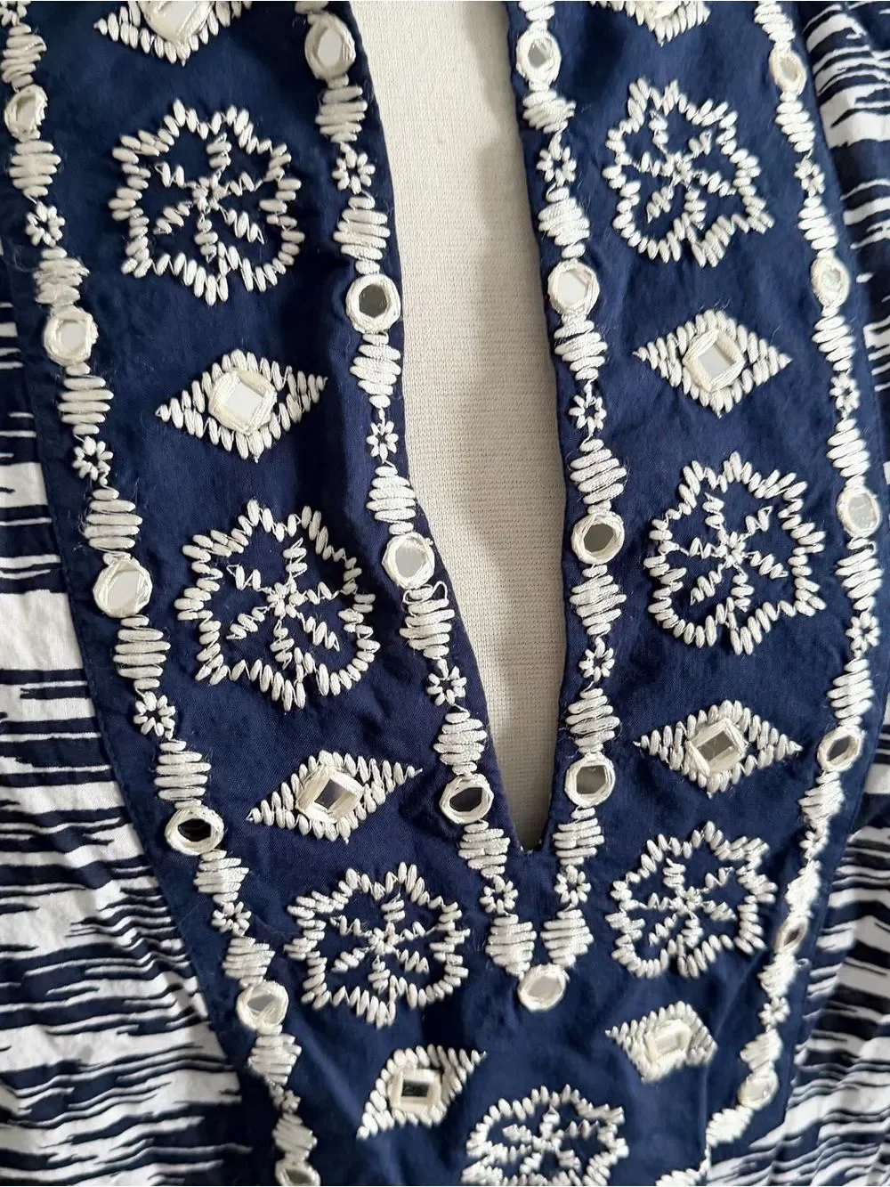 Tory Burch Navy Space Dye Embellished Tunic Size 10